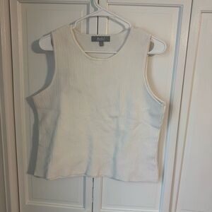 Marled White Ribbed Tank Top